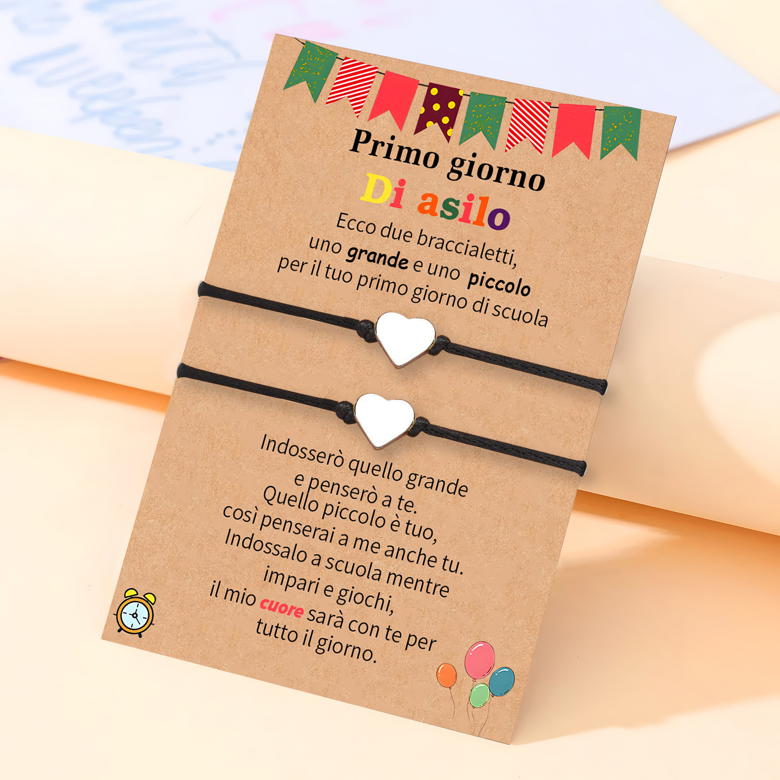 2PCS Braccialetto cuore regorabile regalo per bambina con carta