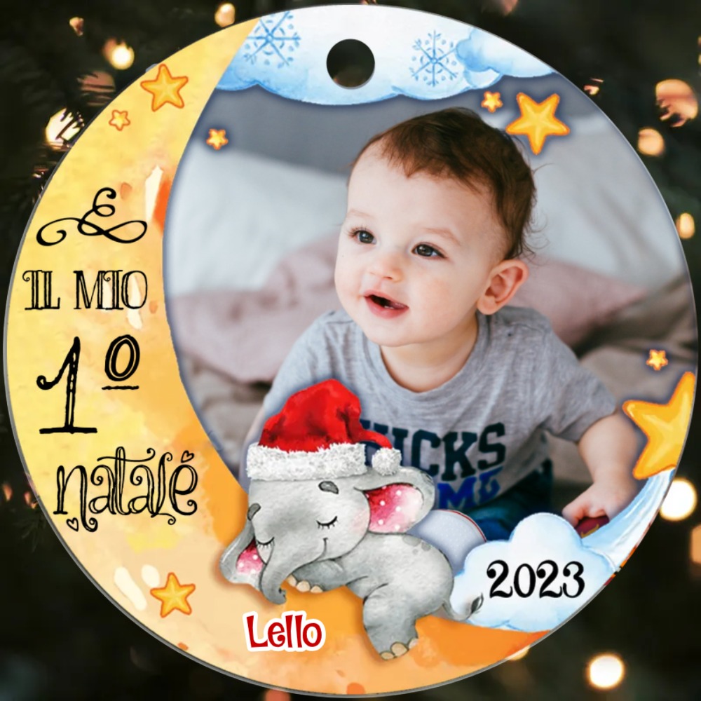IL MIO 1º NATALE-Ciondolo di legno per bambino bambina foto nome personalizzabile