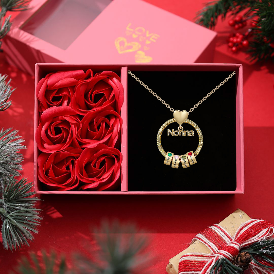 Collana con ciondolo nonna 4 nomi incisioni e pietre di nascita personalizzate