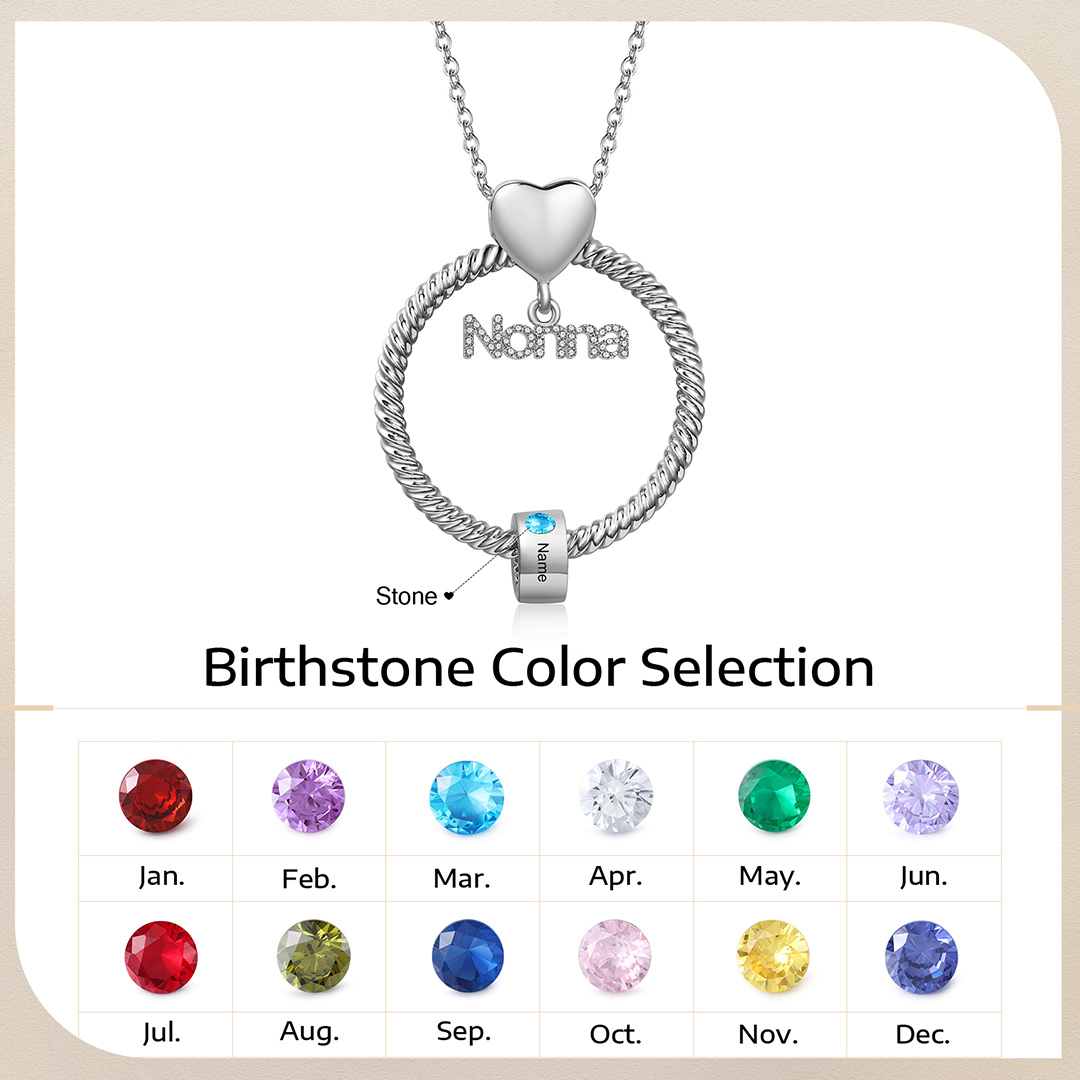 Collana con ciondolo nonna 1 nome incisione e pietra di nascita personalizzata
