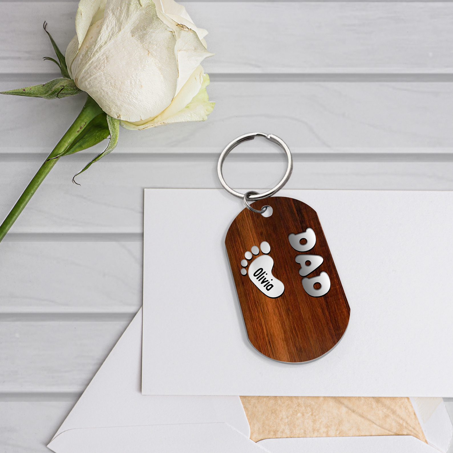 Nonno-Portachiavi con piedino 1 nome e 1 testo personalizzati regalo per papà/nonno