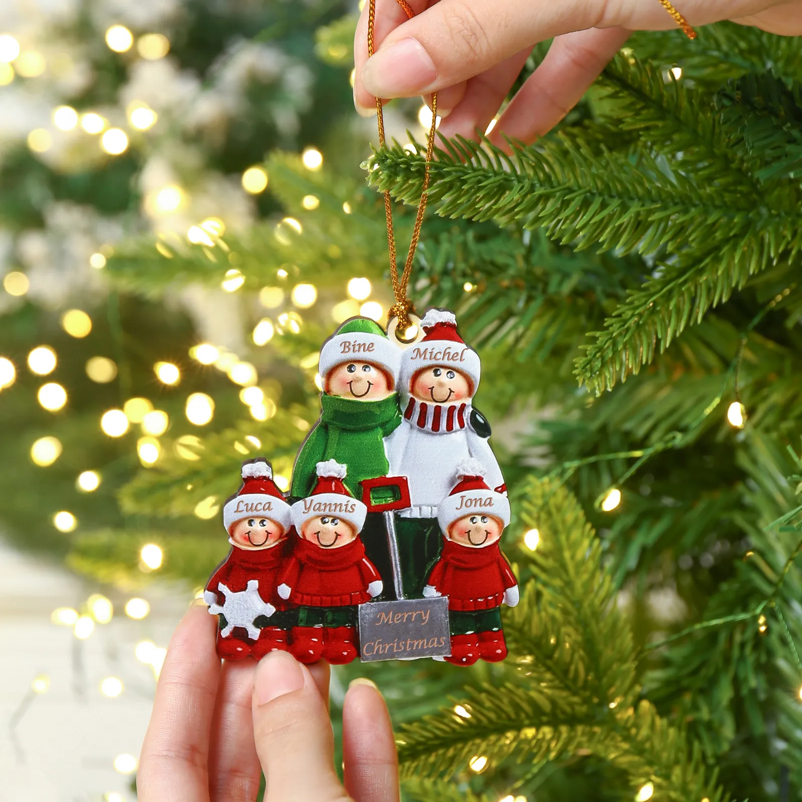 Bianco Natale mille candele... Ornamenti familiari ciondolo per albero di Natale 5 nomi personalizzati