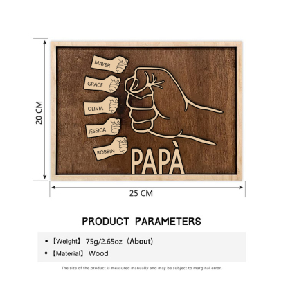 Targa di legno pugno a pugno 5 nomi personalizzabile regalo per papà