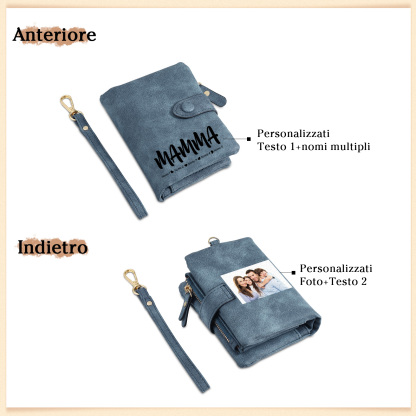 Jessemade IT Portafoglio in PU pelle con 5 nomi & 2 testi & 1 foto personalizzati per mamma