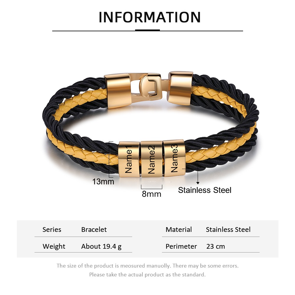 Bracciale Uomo Personalizzato in Pelle – Incisione 5 Nomi – Regalo Elegante per Papà o Lui | Jessemade