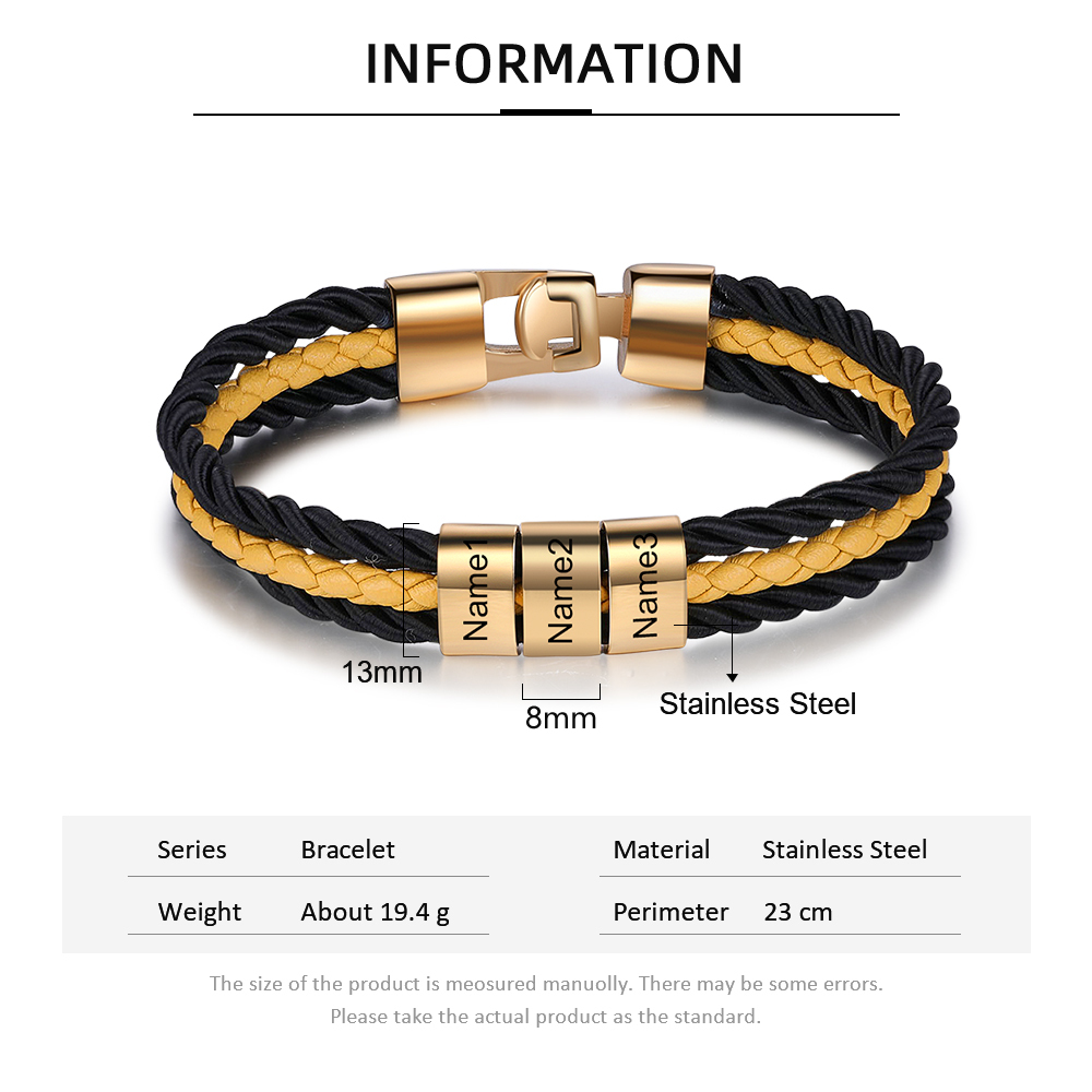 Bracciale Uomo Personalizzato in Pelle – Incisione 5 Nomi – Regalo Elegante per Papà o Lui | Jessemade