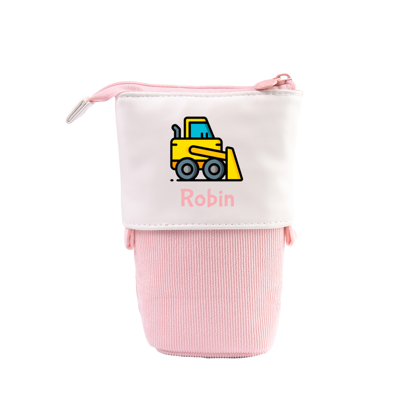 Astuccio per matite personalizzato con 1 nome e 1 veicolo da costruzione regalo per scuola elementare bambini