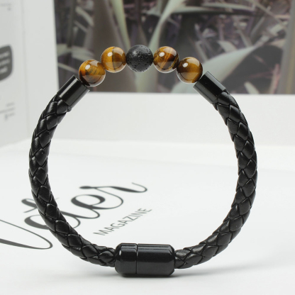 Tiger Eye Black Onyx Beaded Bracelet Men
