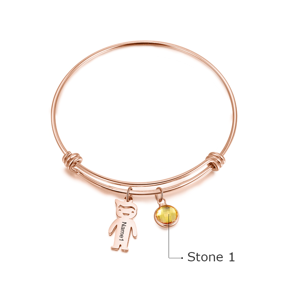 Bracciale regolabile Jessemade con 1 ciondolo per bambino e 1 pietra di nascita