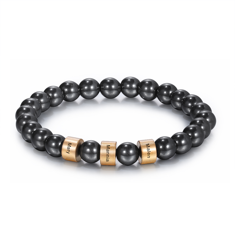 Bracciale 3 Personalizzato Primo Nome perline di ematite nera Bracciale da uomo