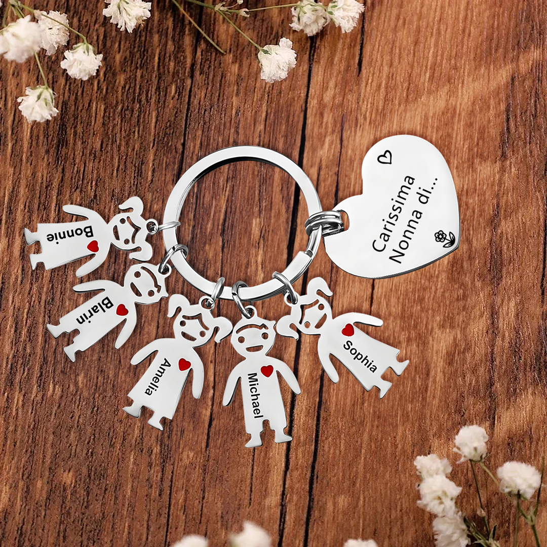 Portachiavi a cuore con ciondolo bambino 5 nomi regalo per nonna festa dei nonni famiglia riunione