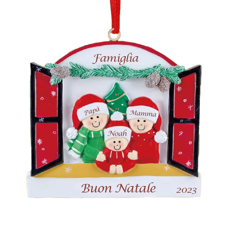 Famiglia dalla finestra-Ciondolo 2023 per albero di Natale 3 nomi personalizzabili