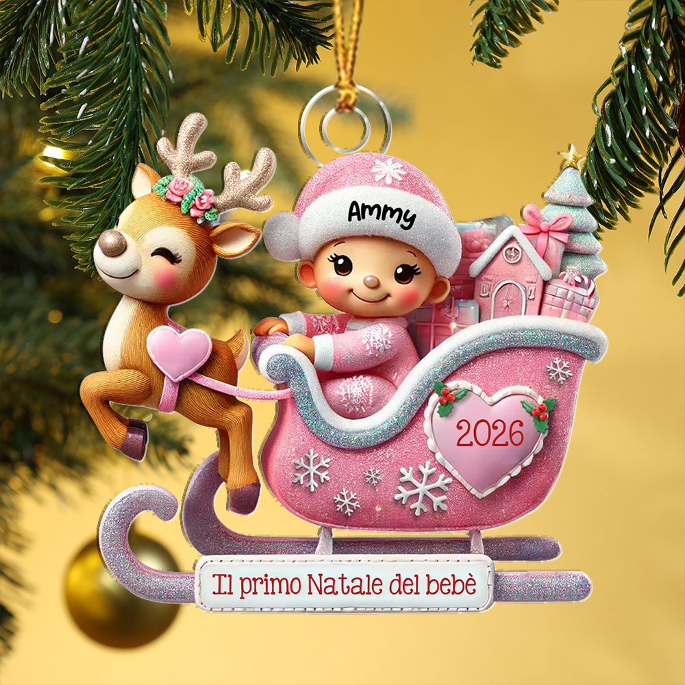 Decorazione personalizzata per albero di Natale a forma di slitta - Primo Natale del bebè