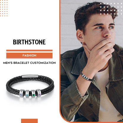 Bracciale Uomo in Pelle Personalizzato – Incisione 4 Nomi e Pietre Nascita – Regalo Speciale per Papà o Lui | Jessemade