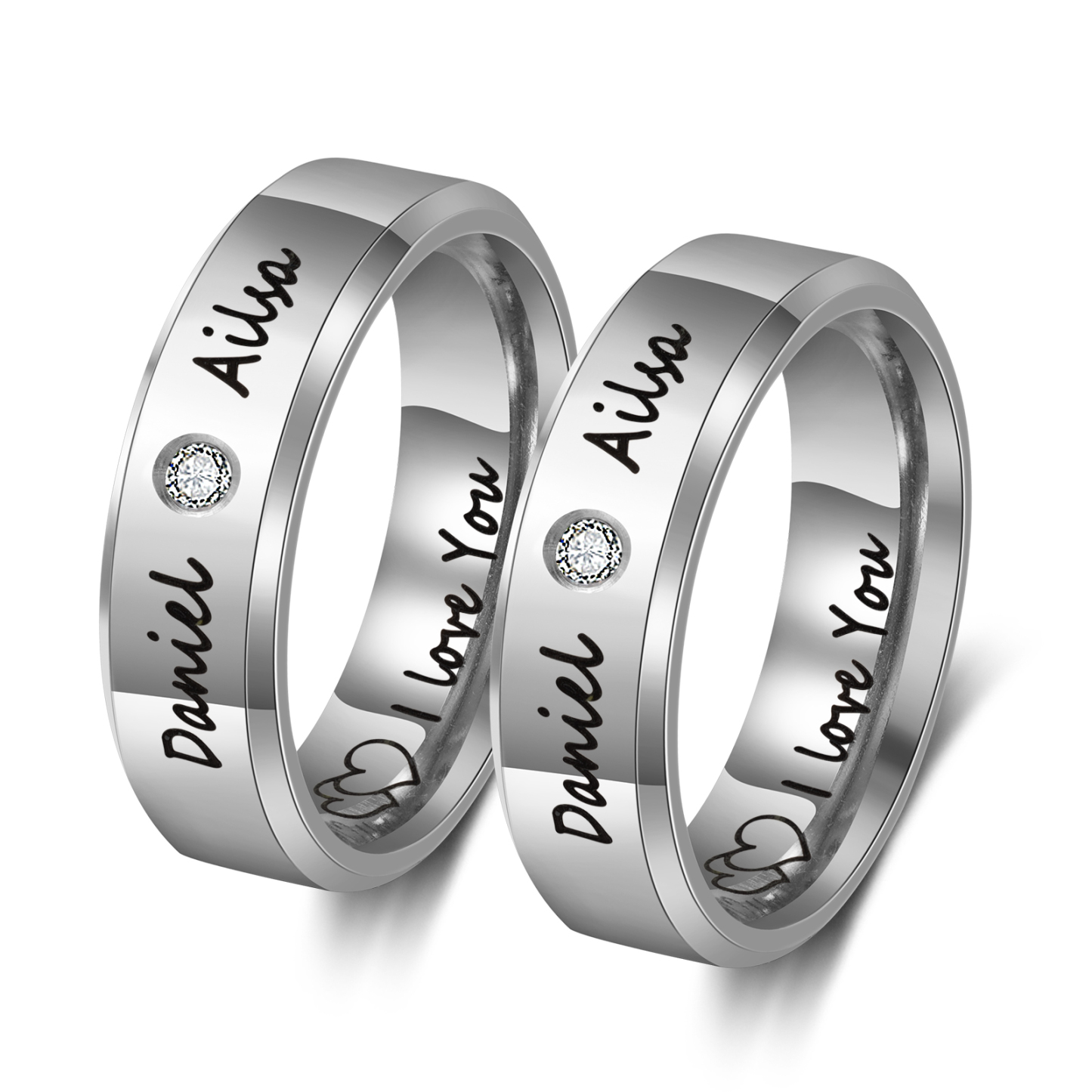 Ti Amo Alice & Luca-Anello inox a coppia 2 nomi e testo personalizzabili