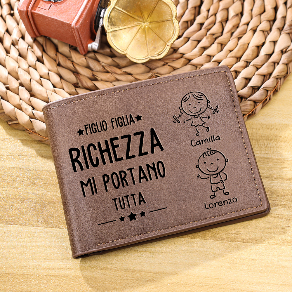 Portafoglio PU Leather da uomo regalo per padre personalizzati 2 nomi riunione della famiglia
