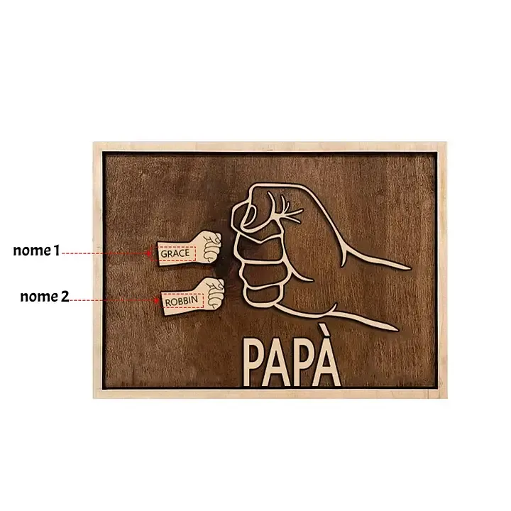 Targa di legno pugno a pugno 2 nomi personalizzabile regalo per papà