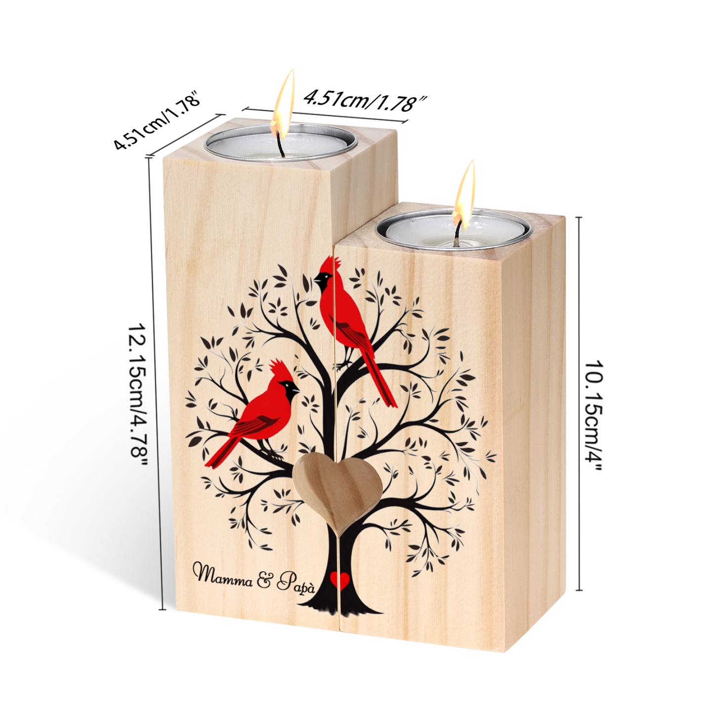 Candeliere candela cardinale e albero commemorativo 2 nomi personalizzabili