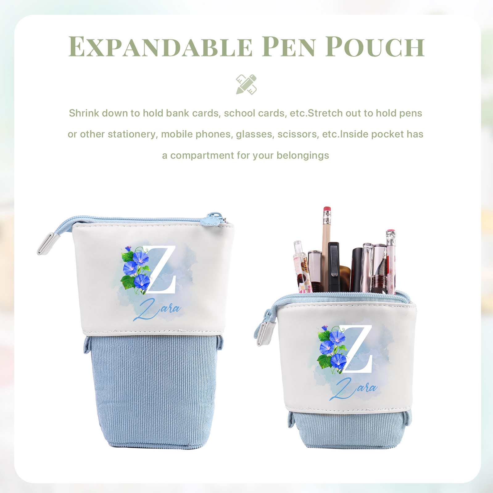 Astuccio per matite personalizzato con 1 nome e 1 lettera e 1 fiore di nascita regalo per scuola elementare bambini