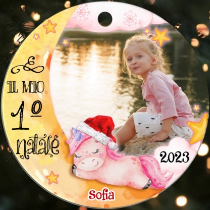 IL MIO 1º NATALE-Ciondolo di legno per bambino bambina foto nome personalizzabile