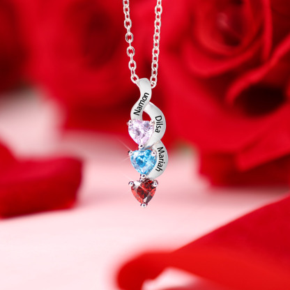 3 Names-Personalized Birthstone & 3 Names Necklace & Bracelet set Special Gift Set With Rose Gift Box Christmas gift for Women