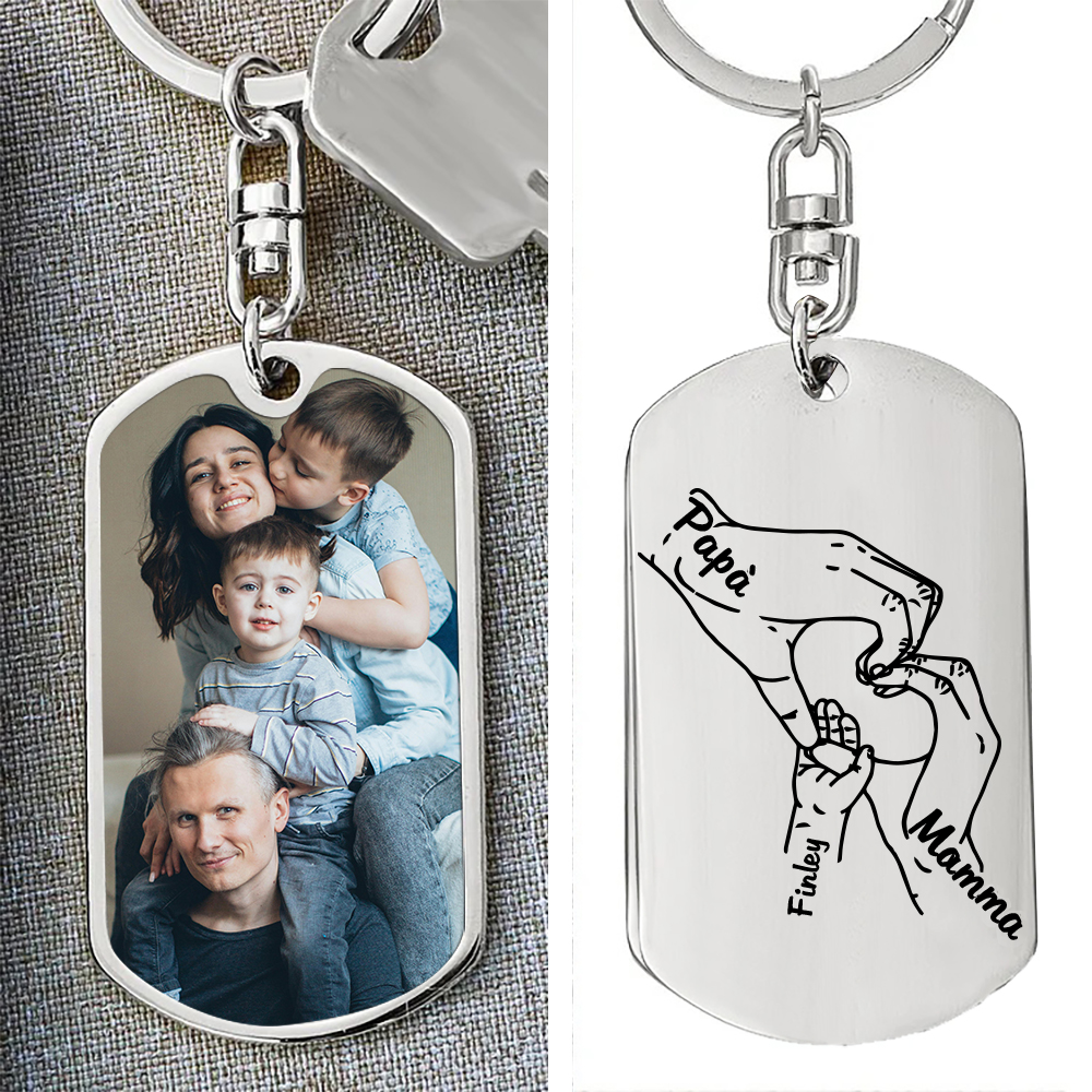 Portachiavi Personalizzato in Acciaio Inossidabile – Incisione 1 Foto & 3 Nomi – Regalo Speciale per Mamma e Papà | Jessemade