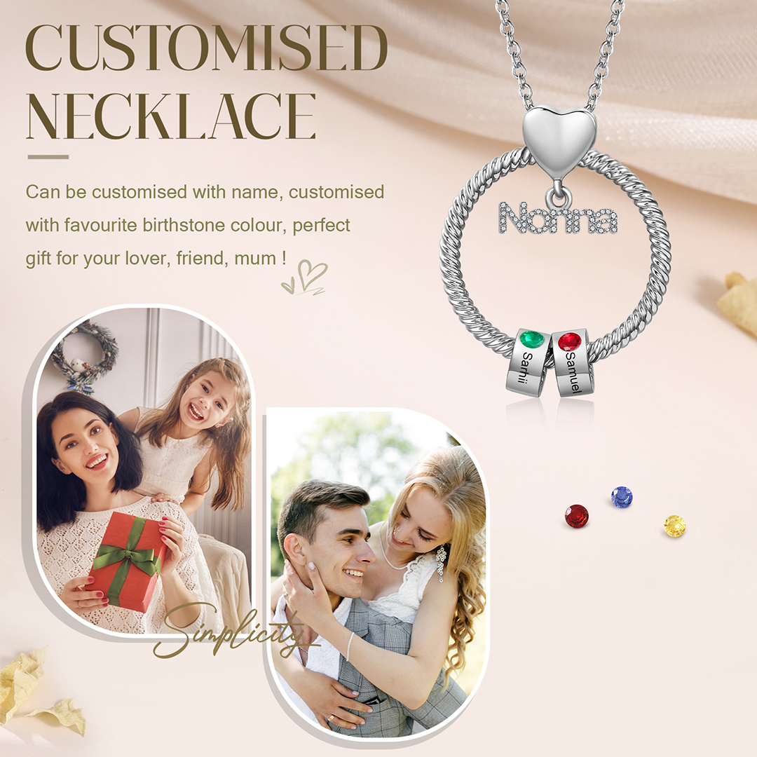 Collana con ciondolo nonna 2 nomi incisioni e pietre di nascita personalizzate