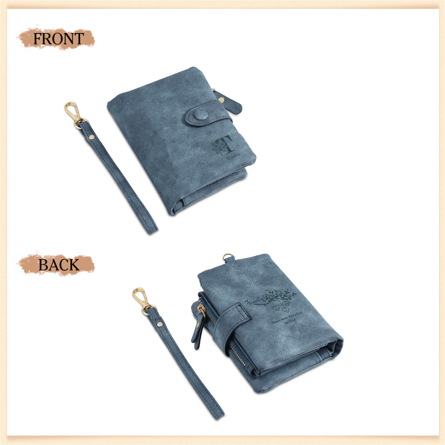 Portafoglio in PU pelle albero di vita con 4 letetre & 1 testo & 1 nome personalizzati per mamma/nonna