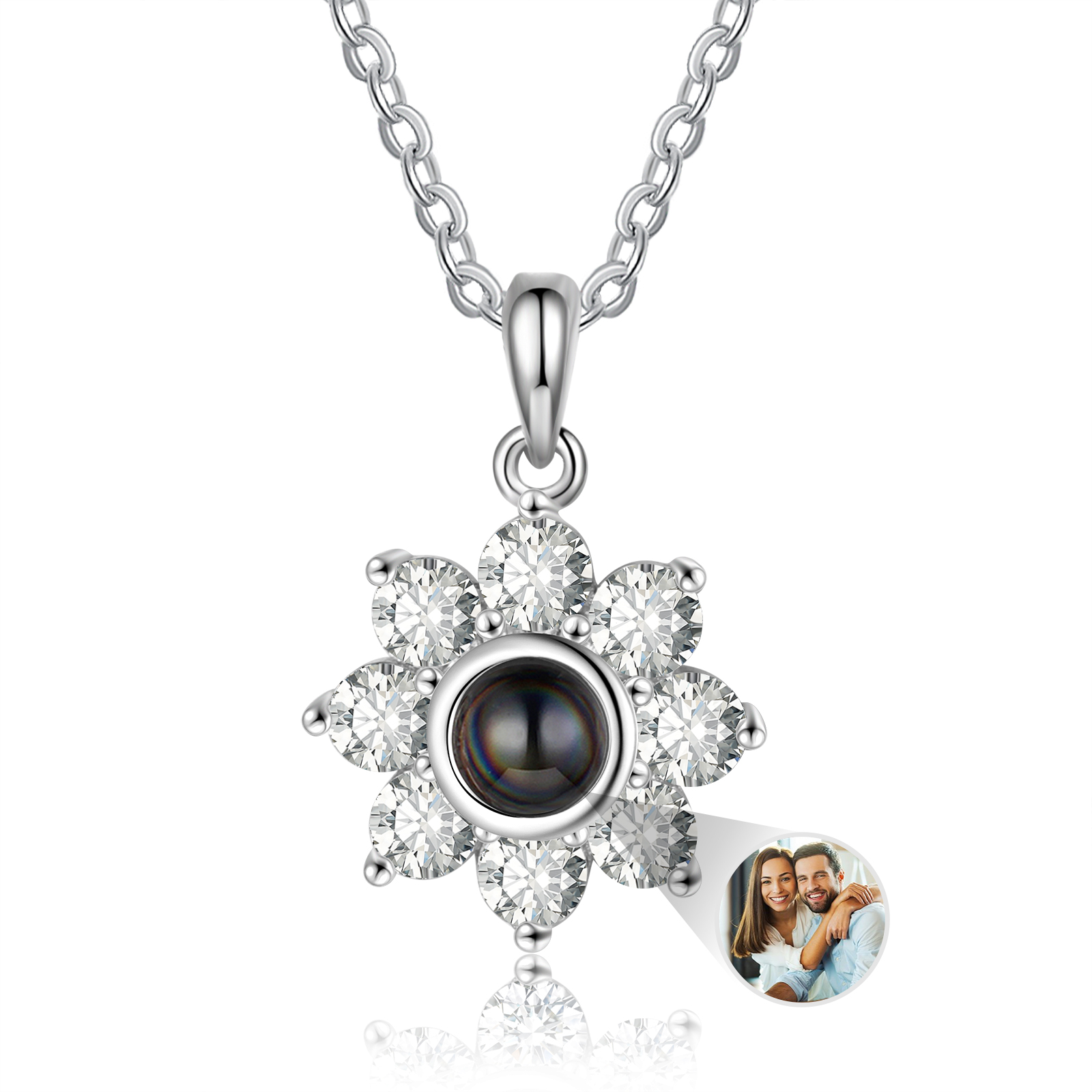 Collana girasole con proiezione di foto personalizzabile per donna
