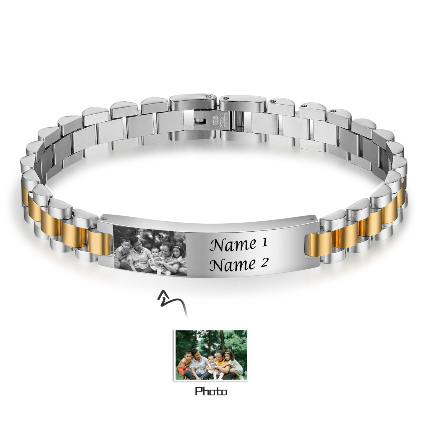 Bracciale da uomo acciaio inox con foto personalizzato