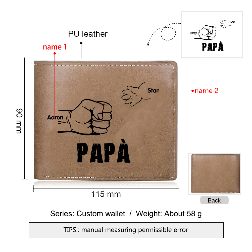 Portafoglio in Pelle PU pugno mano regalo per papà personalizzati 2 nomi