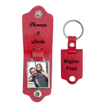 Portachiavi Pelle 1 foto e 2 nomi personalizzabili regalo per Papà