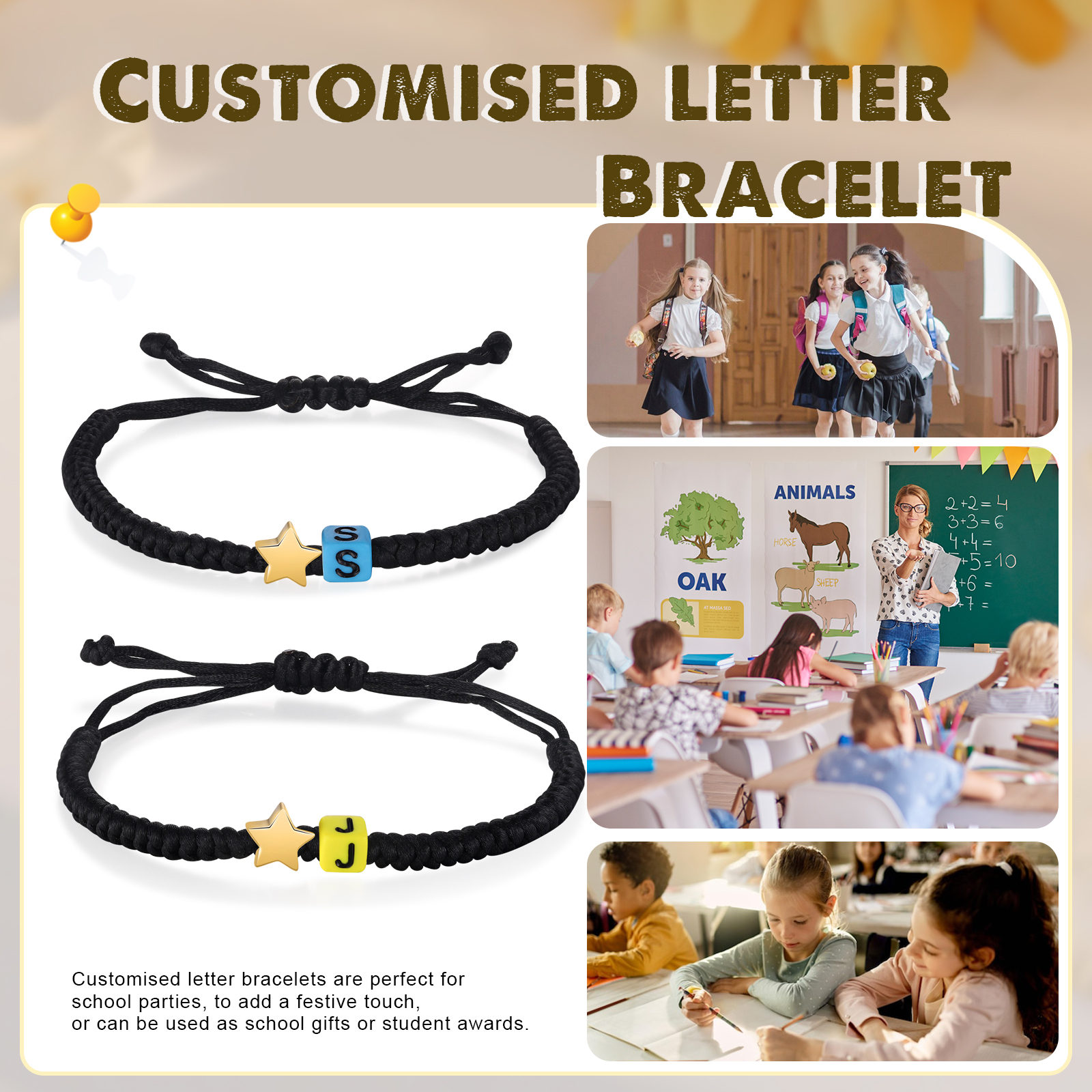 2PCS Braccialetto con perline di 2 lettere personalizzato regalo per scuola