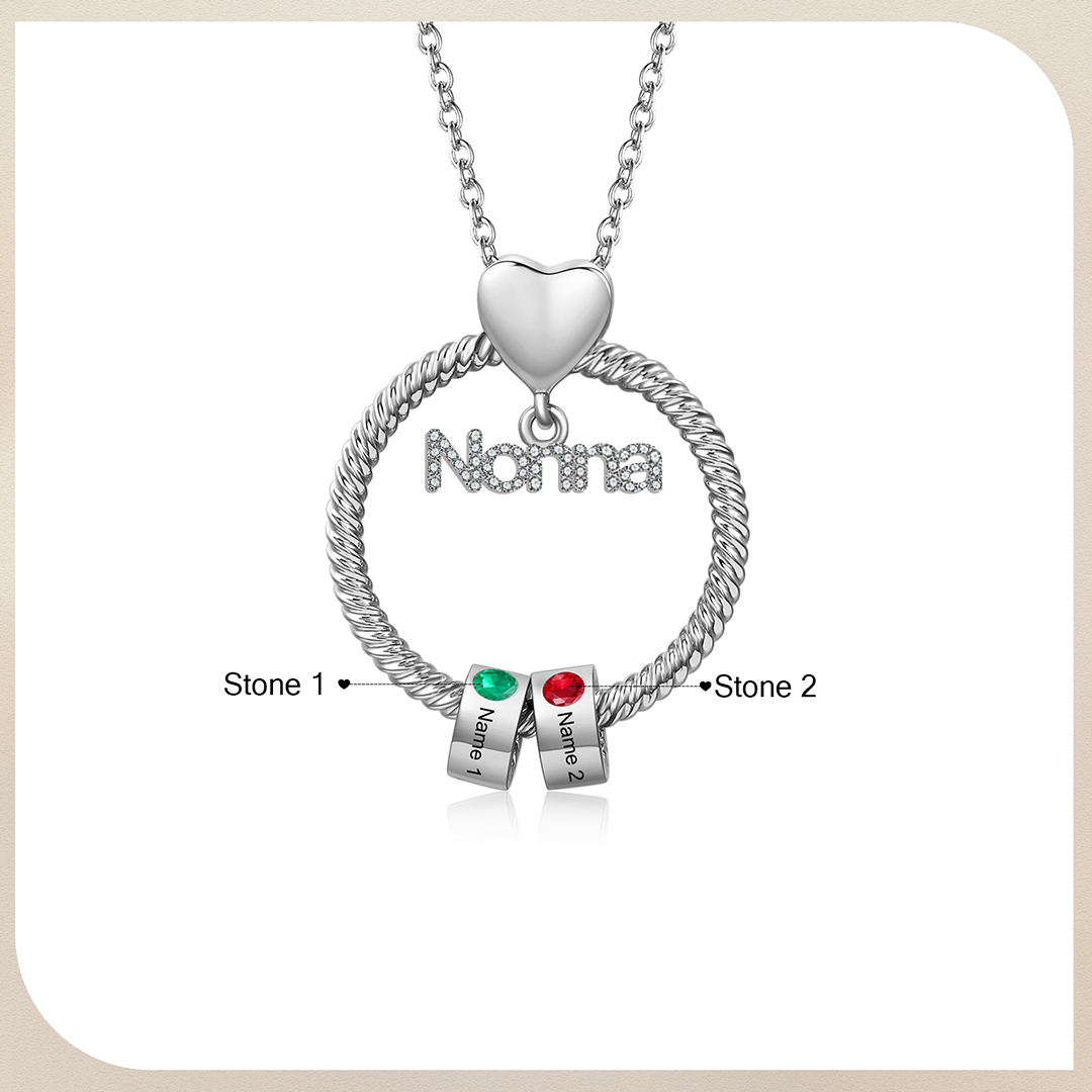 Collana con ciondolo nonna 2 nomi incisioni e pietre di nascita personalizzate