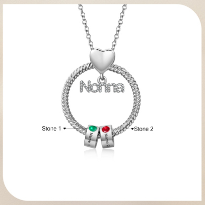 Collana con ciondolo nonna 2 nomi incisioni e pietre di nascita personalizzate