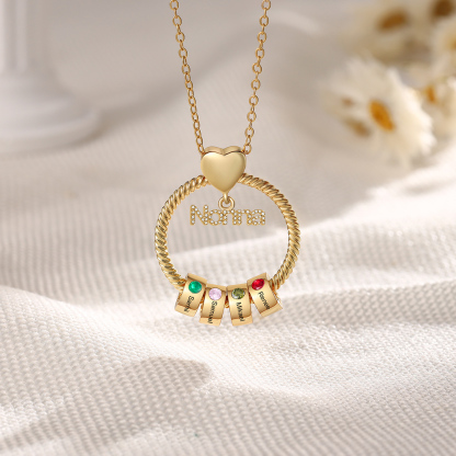 Collana con ciondolo nonna 4 nomi incisioni e pietre di nascita personalizzate