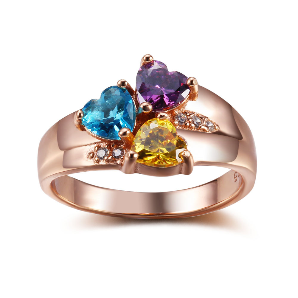 Anello 3 nomi con 3 pietre di nascita in argento 925