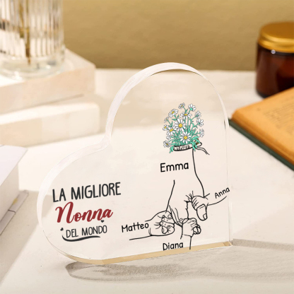 La migliore nonna del mondo-Deco acrilico mano nella mano fiore per nonna 2-7 nomi personalizzabili