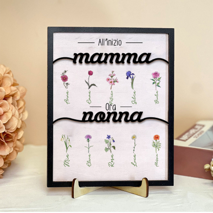 All'inizio mamma,ora nonna-Targa con nomi e fiori di nascita personalizzabili famiglia regalo ricordo