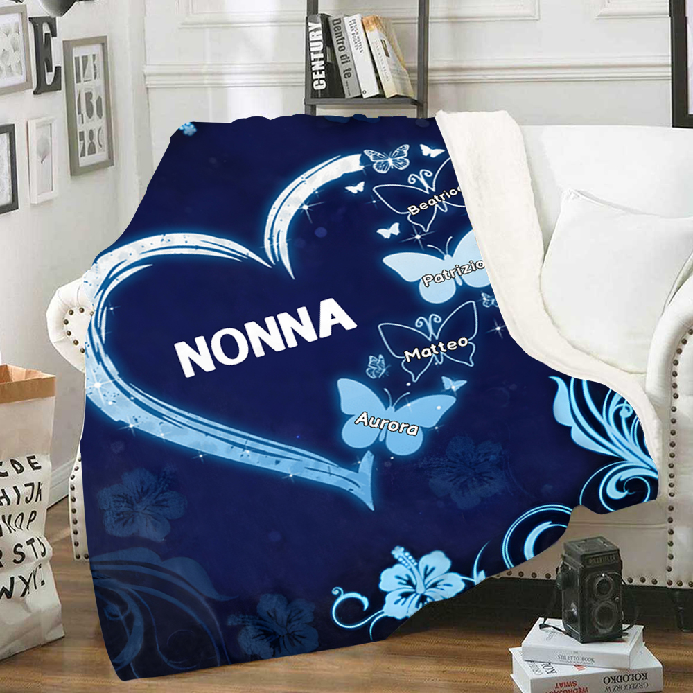 Nonna-Coperta con Cuore e Farfalla Blu regalo per nonna/mamma