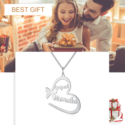 Argento s925 Collana con 2  nomi personalizzatIi e 2 nomi Farfalla