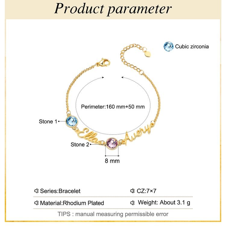 Braccialetto anello con 2 nomi e 2 pietre di nascita personalizzabili regalo per donna