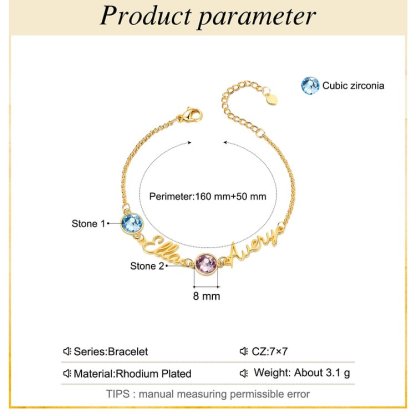 Braccialetto anello con 2 nomi e 2 pietre di nascita personalizzabili regalo per donna