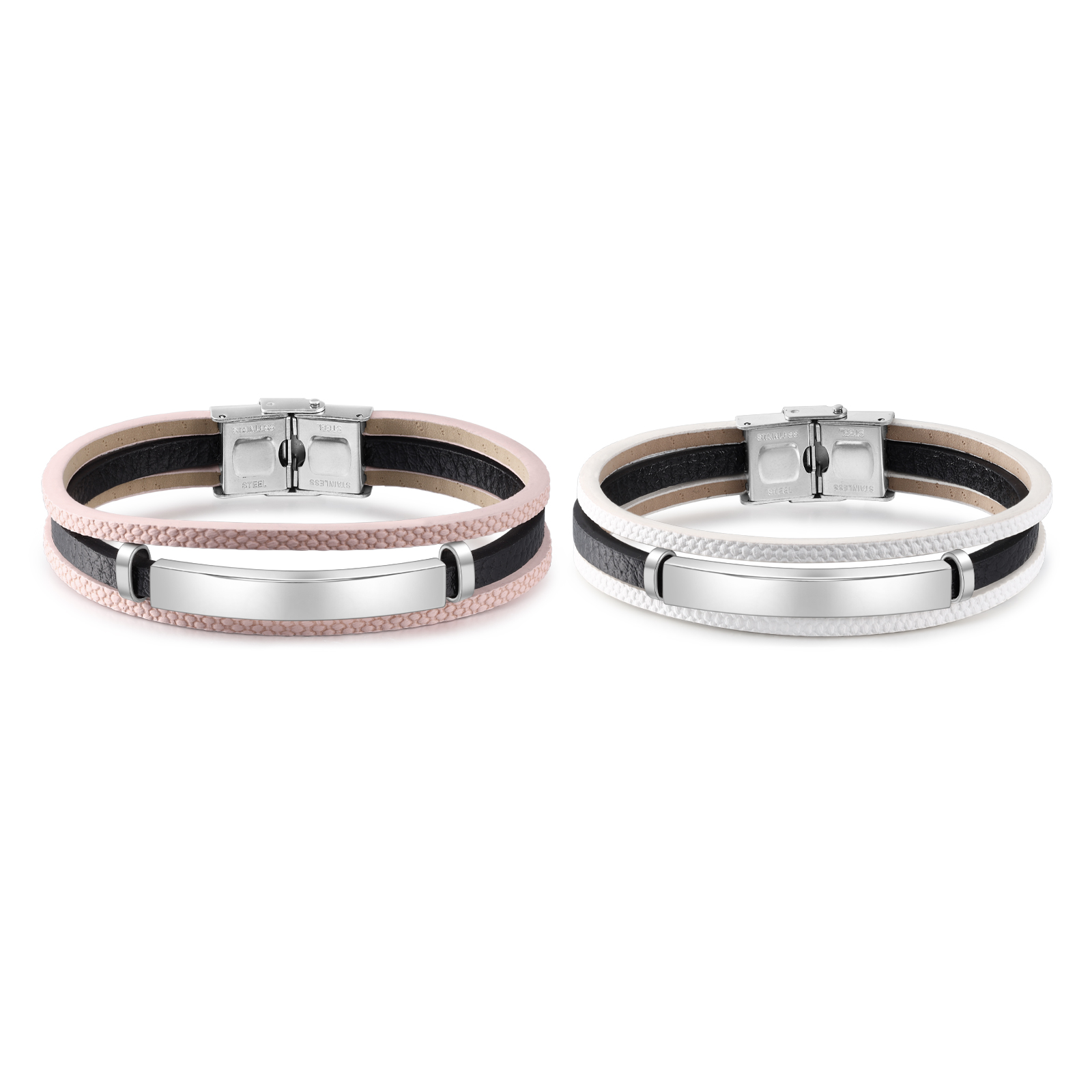 Coppia di Braccialetto rosa e bianco con 2 nomi e 1 data personalizzbili