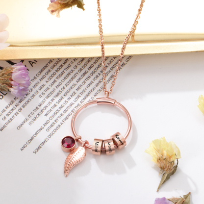 Collana con ciondolo foglia e cerchio 1 nome e 1 pietra di nascita personalizzati regalo per donna