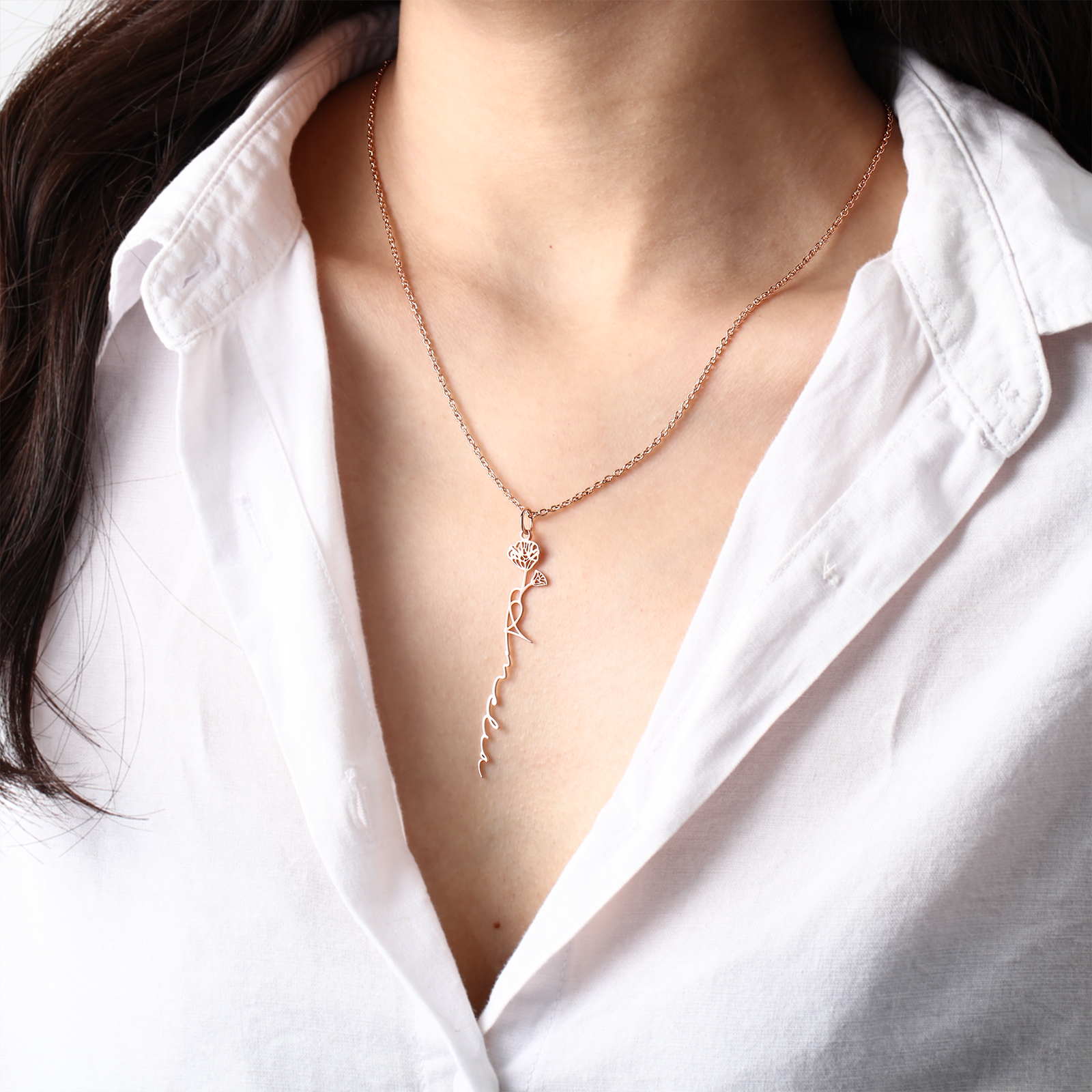 Collana con nome personalizzato 12 fiori di nascita A