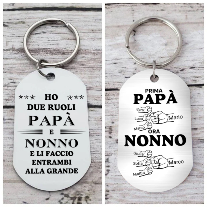 Prima papà, ora nonno - portachiavi con piastrina militare con saluto col pugno