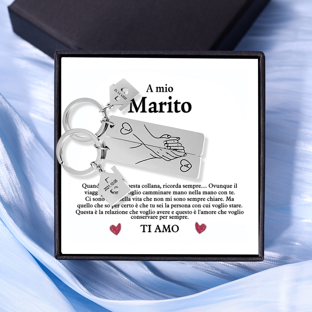 Portachiavi Coppia Personalizzato con Iniziali e Data Portachiavi in Acciaio Inossidabile Regalo di Natale per Lui | Jessemade