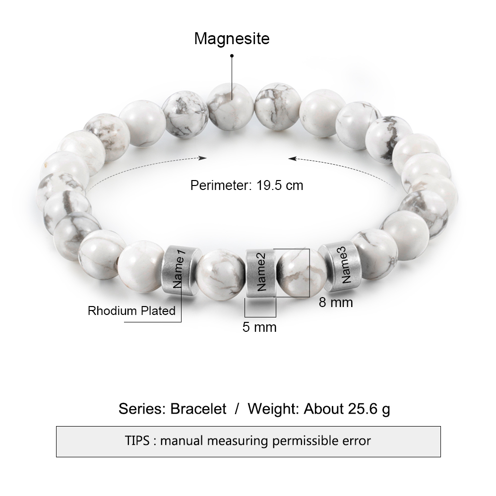 Braccialetto 3 nomi braccialetto personalizzato in howlite bianco