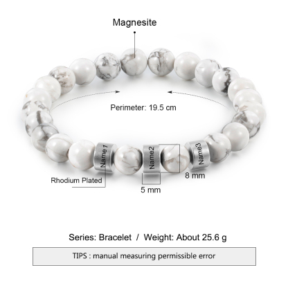 Braccialetto 3 nomi braccialetto personalizzato in howlite bianco